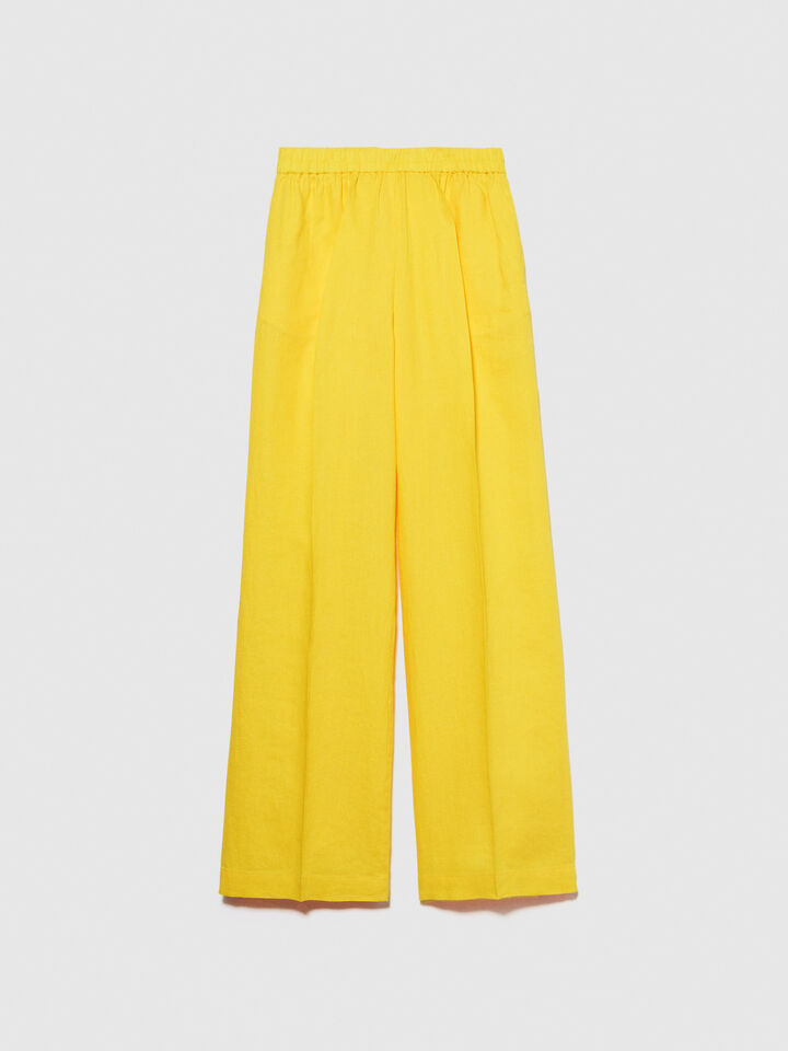 100% linen flare fit trousers - women's flared trousers - Yellow | Sisley image number 6